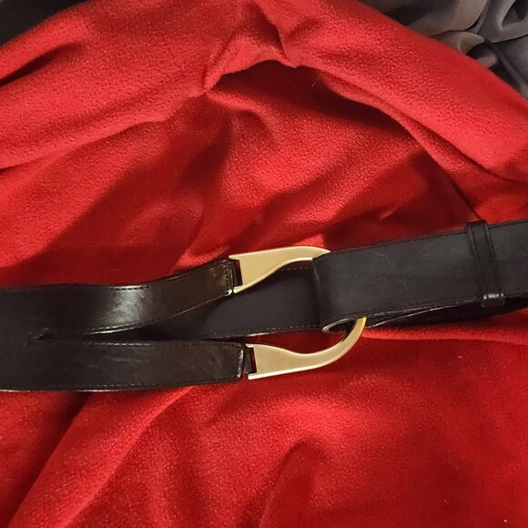Avignon Black Genuine Leather Equestrian Gold Metal Stirrup Buckle Belt Size 3XL main image 8